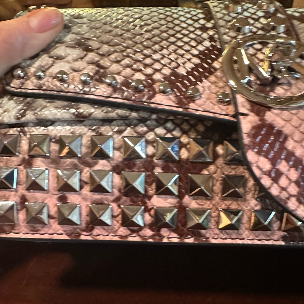 Michael Kors Studded Snake Print Shoulder Bag - Picture 6 of 14